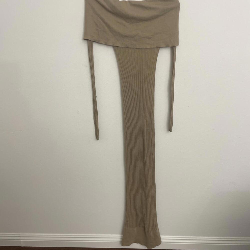 Helsa Justin Knit Off the Shoulder Sheer Long Sleeve Beige Maxi Dress S $258msrp - Picture 4 of 11